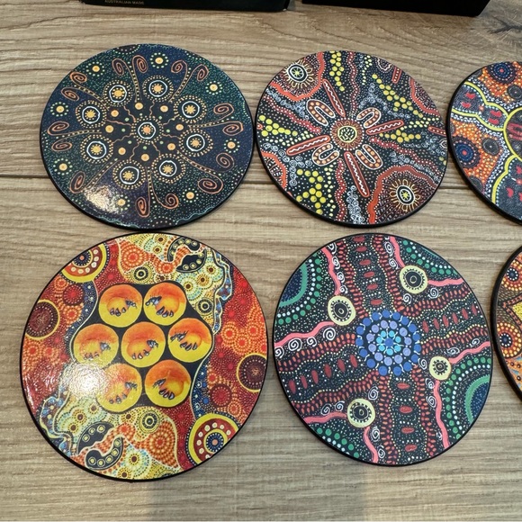 Australian Made Authentic Aboriginal Art Set of 6 Coasters in Original Box - Picture 5 of 10